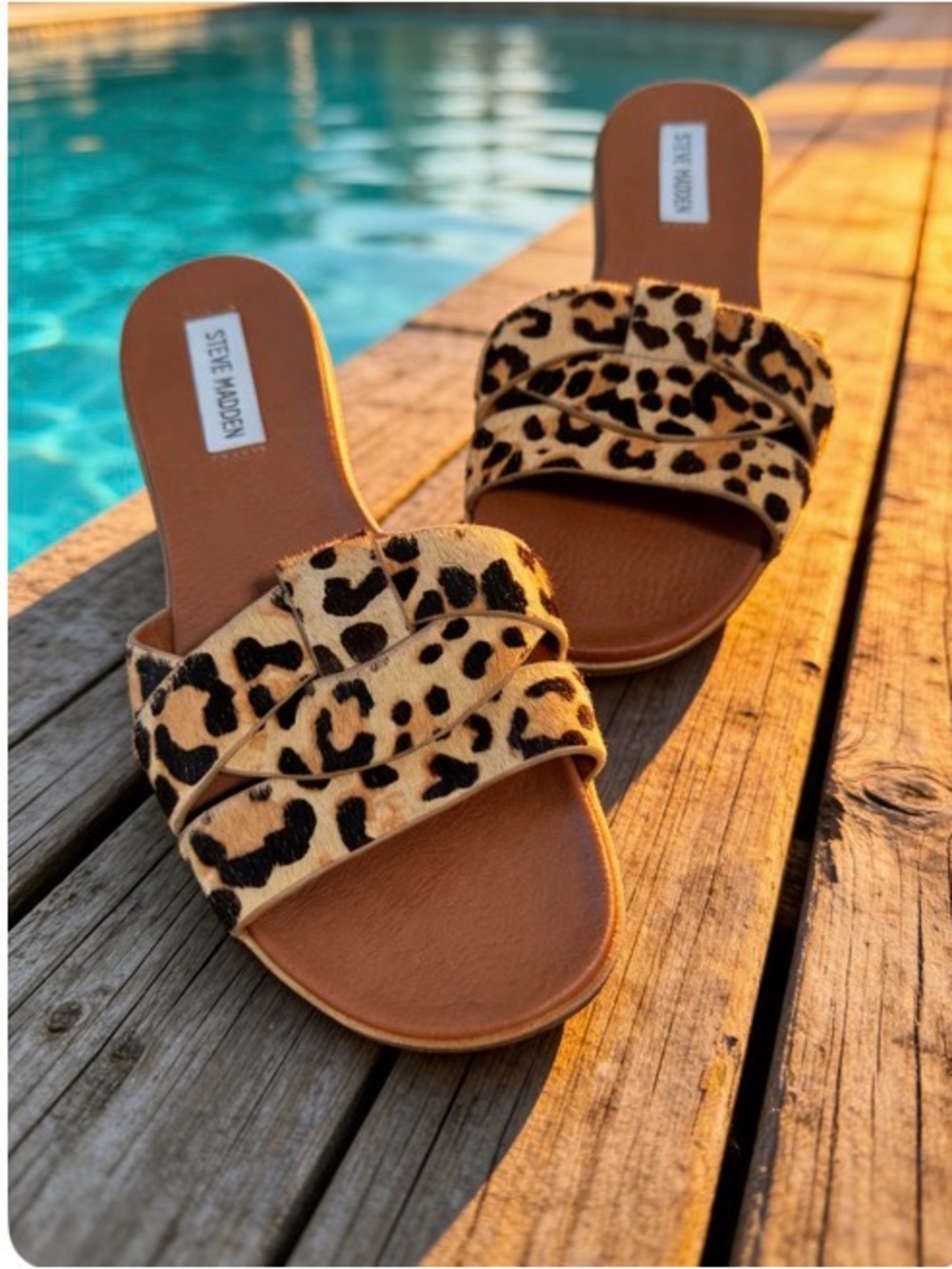 Steve Madden Leopard-Pattern Slide Sandals - Tan/Black 71/2